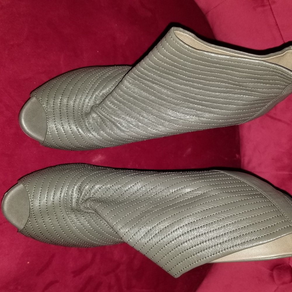 Gray Leather Ankle Boots